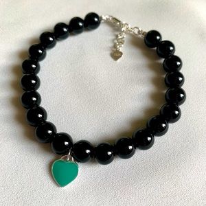 Black Onyx Bracelet with Sterling Silver Charm